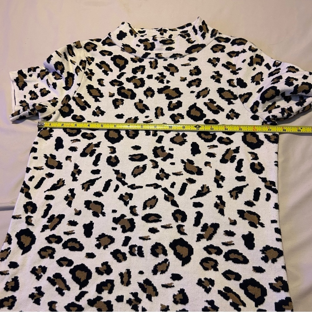 Anthropologie Leopard Mock Neck Top Textured Knit Tee Field Flower Sz S - Picture 3 of 7